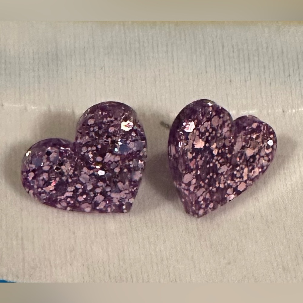 Purple sparkly heart earrings, Isabel Harvey